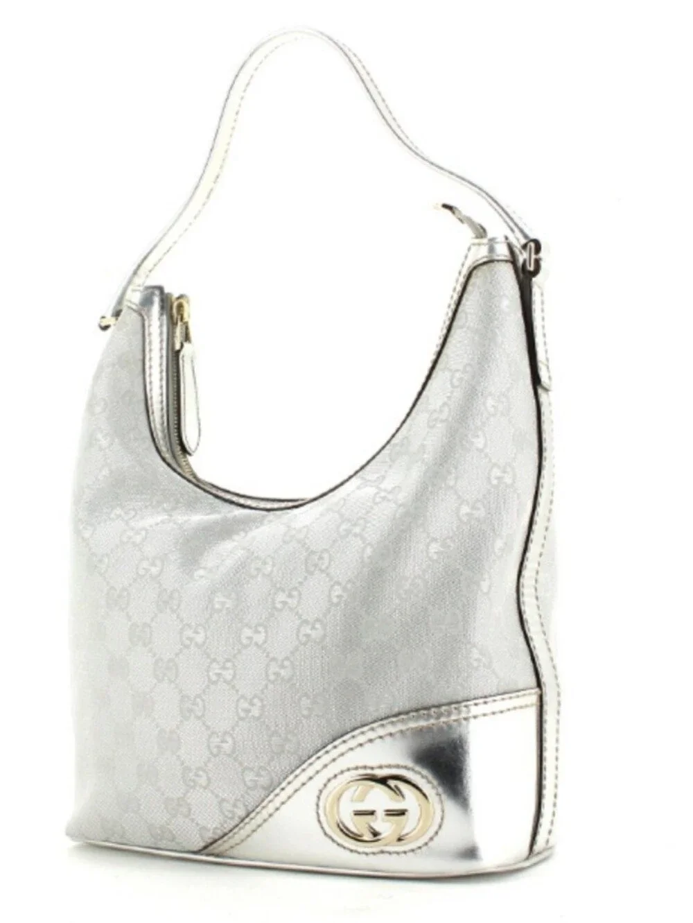 Gucci Metallic Silver Monogram Hobo EUC